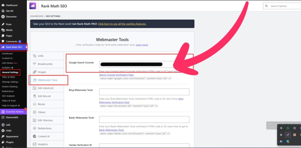 Google Search Console to WordPress Using Rank Math Web Master Tools